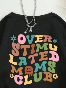 SHEIN EZwear 加大尺碼女款寬鬆卡通圖案連帽衫 - 黑色 - 查看 6