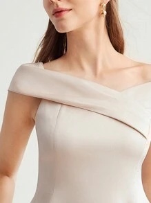 MOTF PREMIUM WOVEN ASYMMETRICAL NECK BLOUSE,CHIC BLOUSE - Apricot - View 3