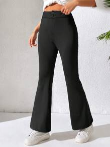 SHEIN PETITE Của phụ nữ Màu thuần Quần loe - màu đen - Xem 5