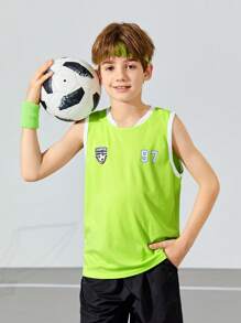 SHEIN Tween Boys' Loose Fit Football Number Pattern Vest Top 3pcs Outfit - Multicolor - View 12