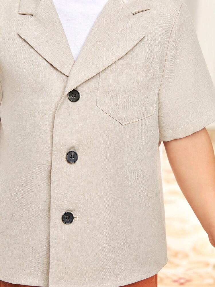 Young Boy's Cute Turn Down Collar Short Sleeve Shirt And Shorts Set