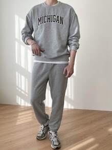 DAZY Men Letter Graphic Drop Shoulder Sweatshirt & Joggers - Grey - View 4