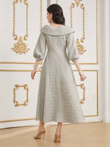 Modelyn Vestido largo de noche con manga farol y textura para mujeres - Gris - Ver 2