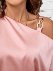 SHEIN Clasi Áo sơ mi nữ có đường viền cổ bất đối xứng vai xiên - Bụi hồng - Xem 5