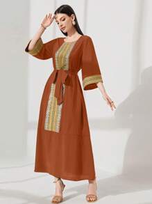 Al Najma Women's Ribbon Patchwork Flare Sleeve Dress