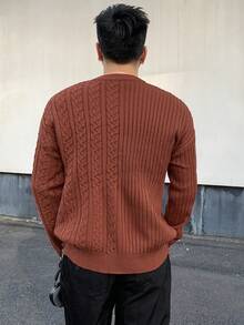 Men Cable Knit Drop Shoulder Sweater Fall,Winter - Red - View 2