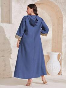 Al Najma 大尺寸流蘇裝飾連帽刺繡緊身洋裝 - 藍色 - 查看 2