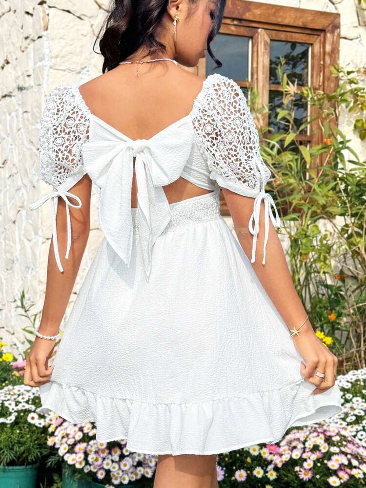 Women's Solid Color Lace Patchwork Back Strap Dress