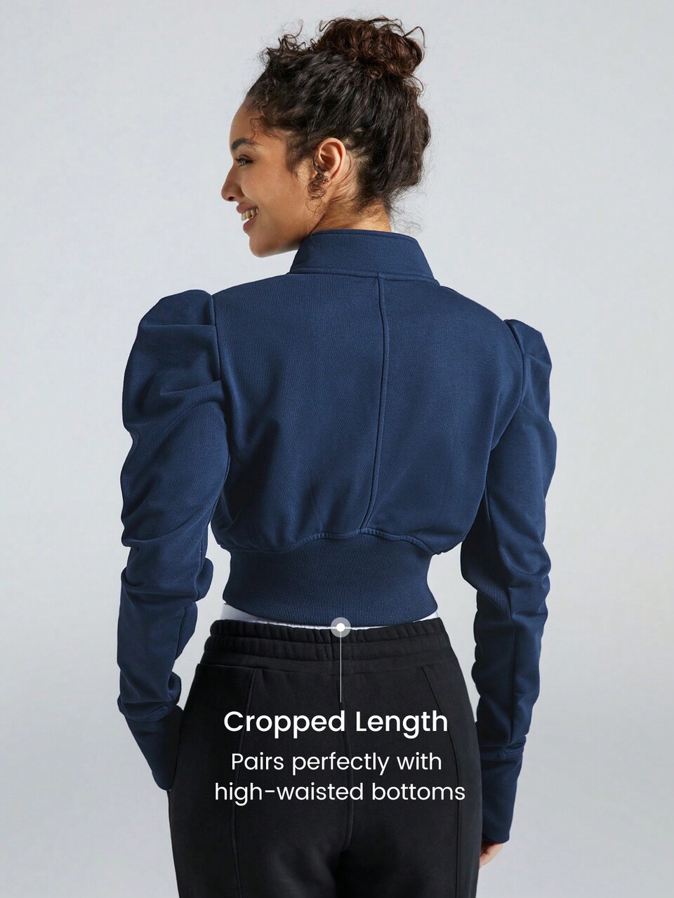 Leg-Of-Mutton Sleeve Sweatshirt Cardigan With Thumbhole