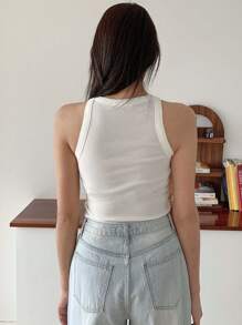 DAZY Débardeur Côtelé À Col Rond De Couleur Unie - Blanc - Voir 2