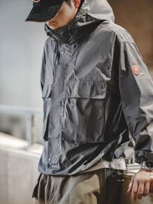 男士戶外打蠟夾克,薄款防風外套 - 灰色 - 查看 1