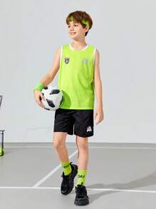 SHEIN Tween Boys' Loose Fit Football Number Pattern Vest Top 3pcs Outfit - Multicolor - View 14