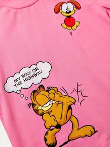 GARFIELD X SHEIN Tween Girl Cat & Letter Graphic T-Shirt