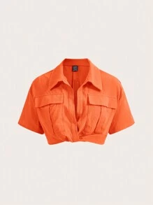 SHEIN EZwear Woven Women's Short Sleeve Shirt With Twisted Hemline