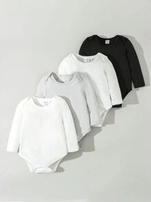 SHEIN Body de manga larga con unicolor y hombros superpuestos para bebé niño - Multicolor - View 3