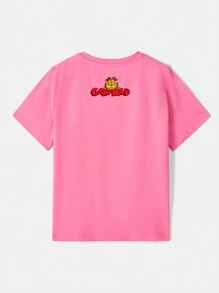 GARFIELD X SHEIN Tween Girl Cat & Letter Graphic T-Shirt