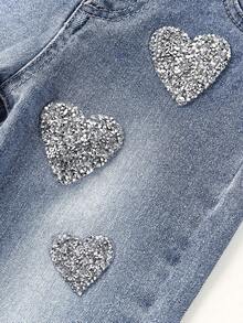 Trẻ Cô gái Frayed + Ngựa Thủ công + Pha lê Đồ trang trí Quần jean - Rửa trung bình - Xem 7