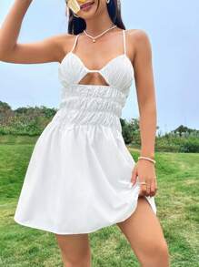 SHEIN Unity 白色開背細肩帶裙 - 白色 - 查看 4