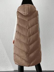 SHEIN Cottnline Women'S Hooded Padded Vest Padded Jacket - Brown - View 2