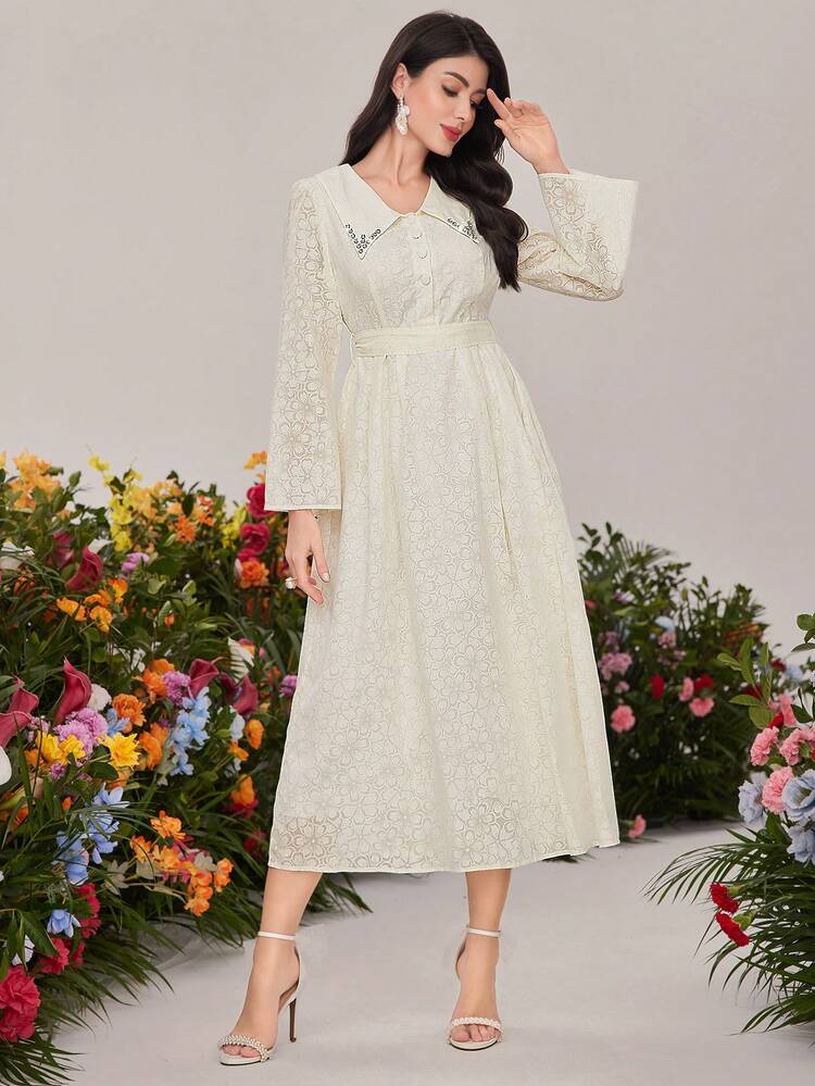 Floral Pattern Button Design Half Placket Loose Fit Dress