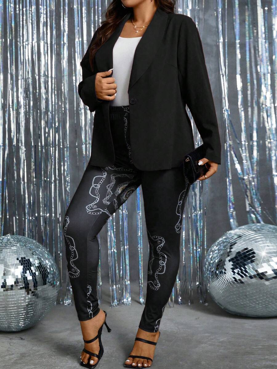 EMERY ROSE 大碼女士單鈕西裝外套 - 黑色 - 查看 1