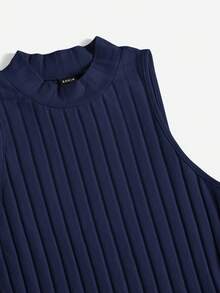 SHEIN Essnce 女款純色羅紋針織連身衣 - 藏蓝色 - 查看 5