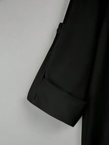 SHEIN Privé 純色鈕扣長袖襯衫 - 黑色 - 查看 3