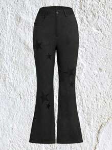 SHEIN EZwear Star Pattern Casual Bell-bottoms Pants - Grey - View 1