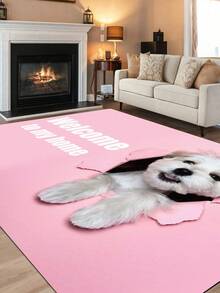 SHEIN Cartoon Animal Print Thickened Anti-Slip Living Room And Kitchen Rug With Cute Little Dog - Multicolor - View 3