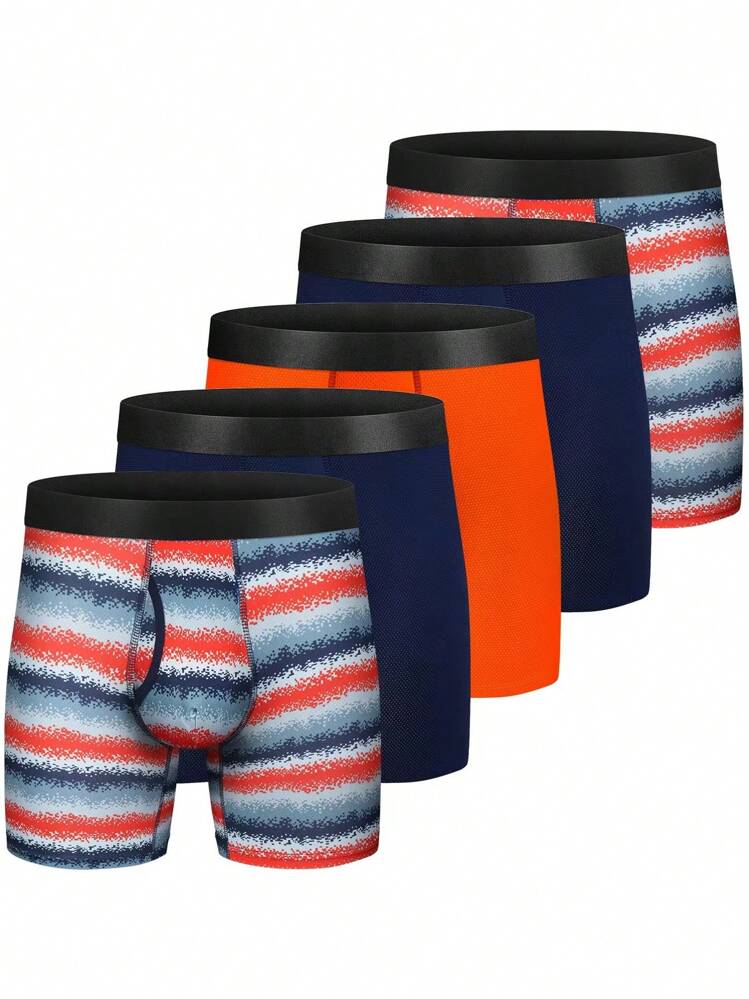 Men'S 5pcs/Set Colorblock Mid-Rise Boxer Briefs - Multicolor - View 1