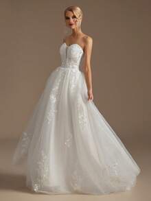 无肩带贴花性感婚纱