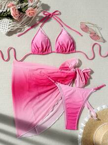 SHEIN Swim Summer Beach Ladies' Gradient Bikini Set - Pink - View 1