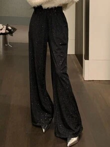 DAZY Pantalones anchos de mujer con estampado de lunares ultra largos - Negro - Ver 1