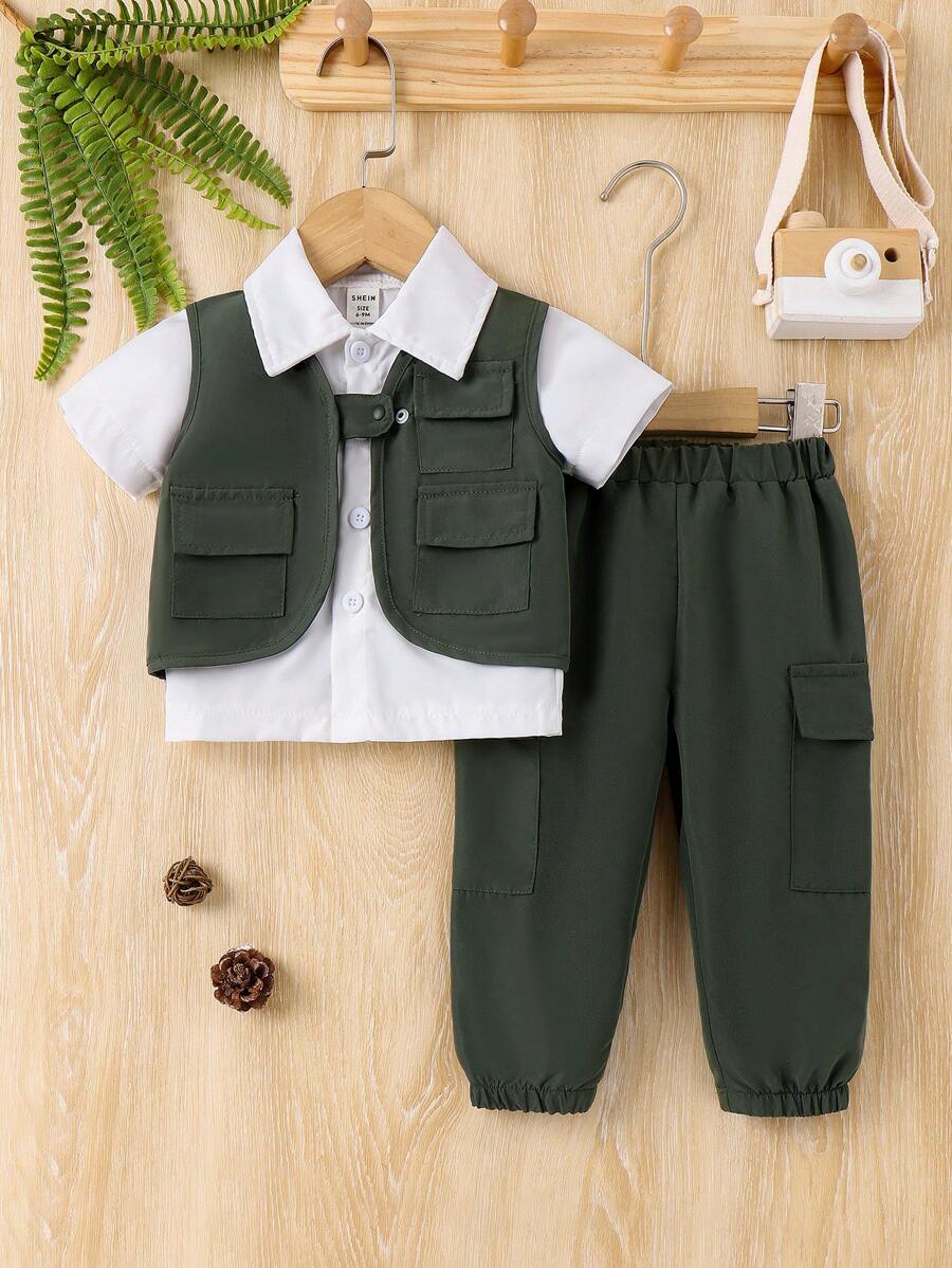 Baby Boy Color Block Jumpsuit And Romper Set - Grey - View 1