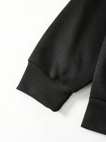 SHEIN EZwear 加大尺碼女款寬鬆卡通圖案連帽衫 - 黑色 - 查看 4