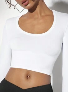 SHEIN BAE 女款圓領短版上衣 - 白色 - 查看 6
