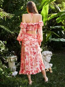 Enchnt Falda De Mujer Con Estampado Floral Y Dobladillo Con Volantes - Rosa - Ver 3