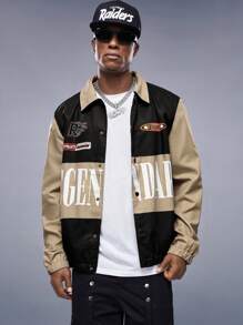 Manfinity RebelGame Men 1pc Letter Graphic Colorblock Zip Up Jacket - Multicolor - View 6