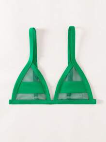 SHEIN Swim Top de traje de baño de malla transparente, top de bikini triangular micro para verano, playa, natación, vacaciones - Verde - Ver 4