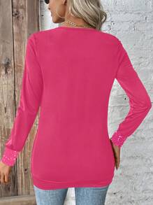 EMERY ROSE Áo Sơ Mi Nữ Dài Tay Cổ Bất Đối Xứng - Màu Hồng Tươi - Xem 2