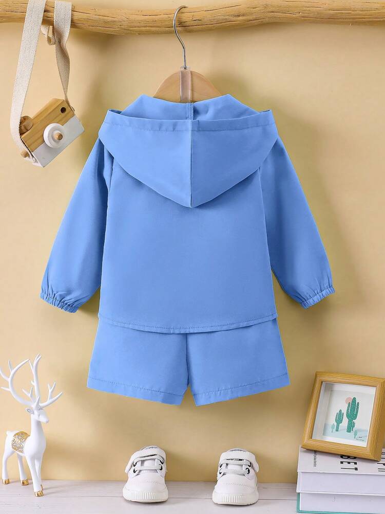 Baby Boy Flip Pocket Front Long Sleeve Hooded Shirt And Shorts Set