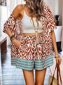 Breezaya Của phụ nữ In Áo len Mở Áo Và Bộ quần short - Nhiều màu - Xem 1
