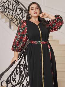 Modelyn Plus Size Women's Arabian Printed Lantern Sleeve Dress Long Evening Dresses - Multicolor - View 3