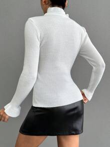 Cloudara Jersey ribete fruncido tejido de canalé - Blanco - Ver 2