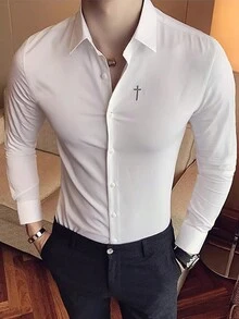 Calvornis Camisa De Manga Larga Con Diseño Estampado De Cruz Para Hombre - Blanco - Ver 3