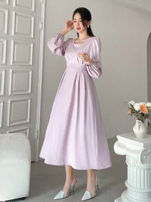 DAZY Ladies' Square Neck Lantern Sleeve Midi Dress