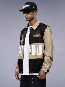 Manfinity RebelGame Men 1pc Letter Graphic Colorblock Zip Up Jacket - Multicolor - View 3