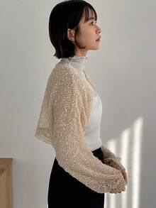 FRIFUL Designer 1pc Hollow Out Perspective Shrug Top - Apricot - View 7