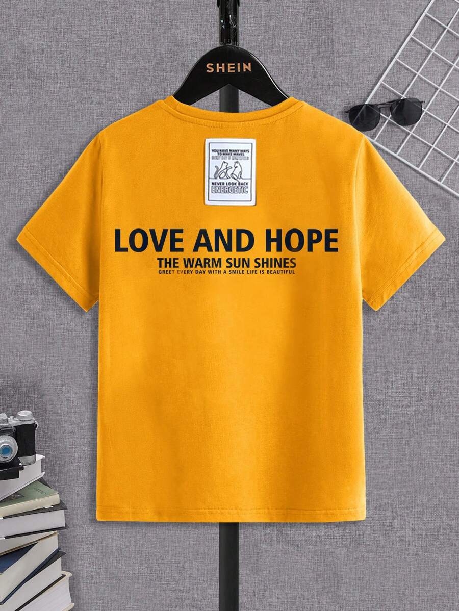 SHEIN Cậu bé Tween Ở giữa Trường học Phong cách Vòng cổ Ngắn tay Đồ họa Áo thun - Màu vàng - Xem 1
