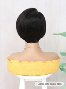 Short Straight Pixie Cut Transparent Lace 4x4 Lace Closure Wigs Human Hair Short Bob Natural Black Color